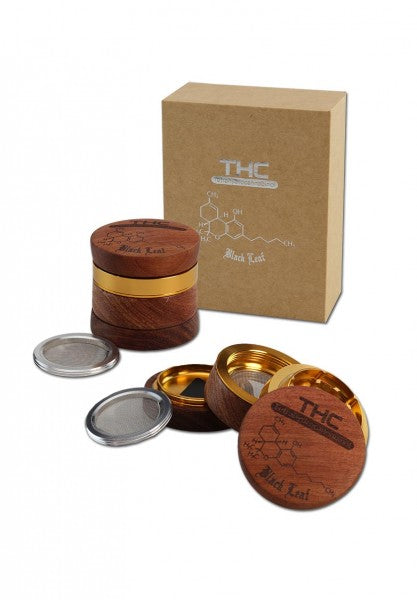 Black Leaf Grinder 4 Teilig Aluminium Holz THC